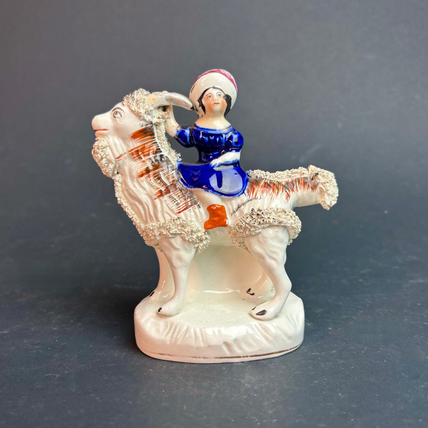 Vintage Staffordshire Style Spill Vase – Child Riding Ram c.1930s–50s