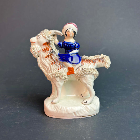 Vintage Staffordshire Style Spill Vase – Child Riding Ram c.1930s–50s