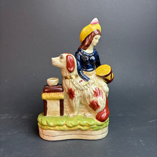 Vintage Staffordshire Style Figurine Spill Vase – Girl with Dog c.1930s–50s