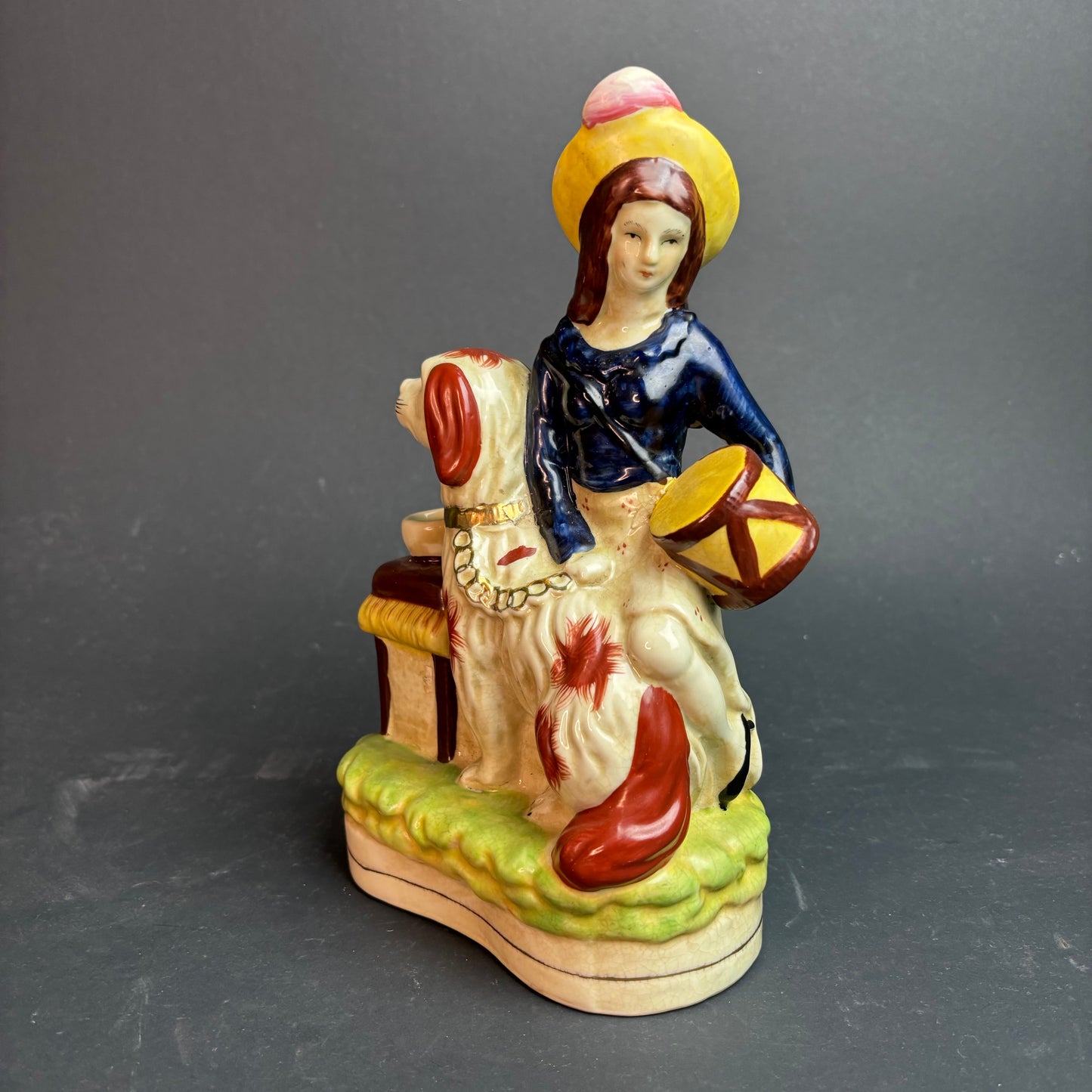 Vintage Staffordshire Style Figurine Spill Vase – Girl with Dog c.1930s–50s