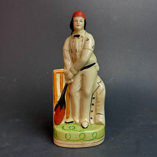 Art Deco Ceramic Cricketer Figure – Glazed Pottery Sports Figurine c.1930s