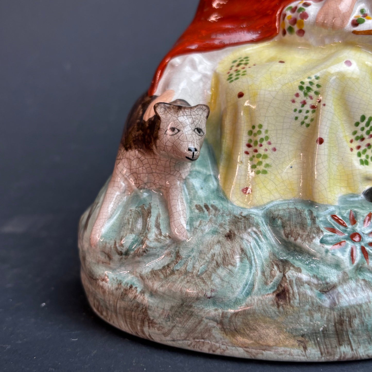 Vintage Staffordshire Style Little Red Riding Hood Figurine with Wolf