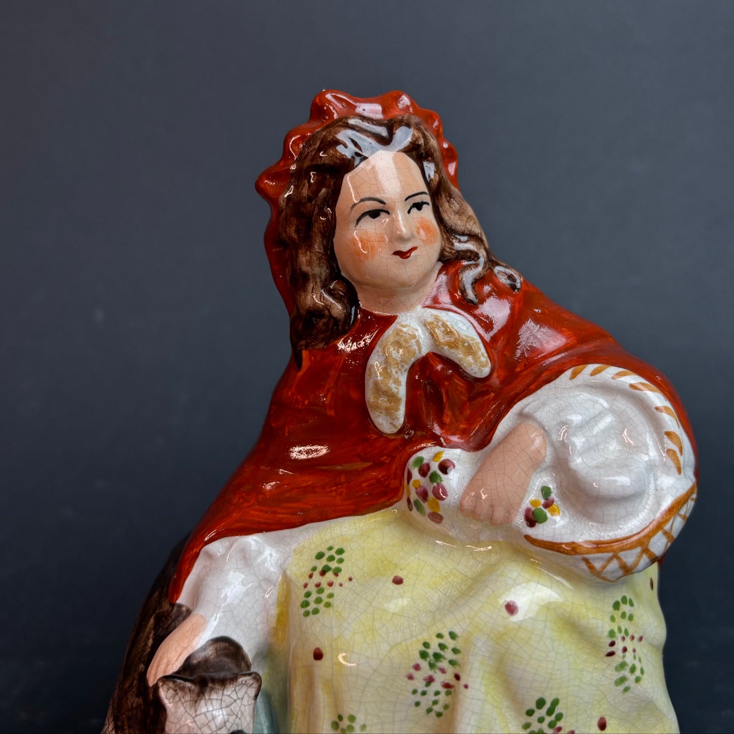 Vintage Staffordshire Style Little Red Riding Hood Figurine with Wolf