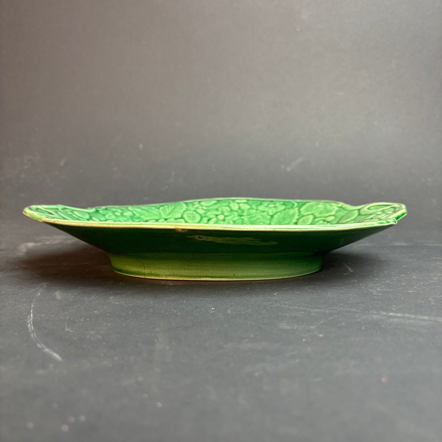 Large Vintage Green Majolica Style Serving Platter – Grape & Vine Relief c.1930s–50s