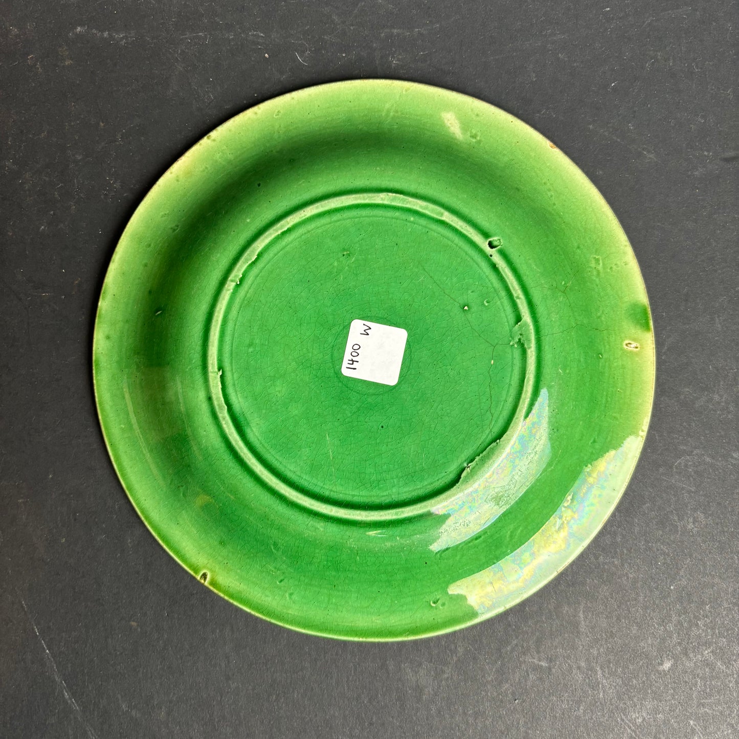 Vintage Green Majolica Style Plate – Cabbage Leaf & Grape Relief c.1930s–50s
