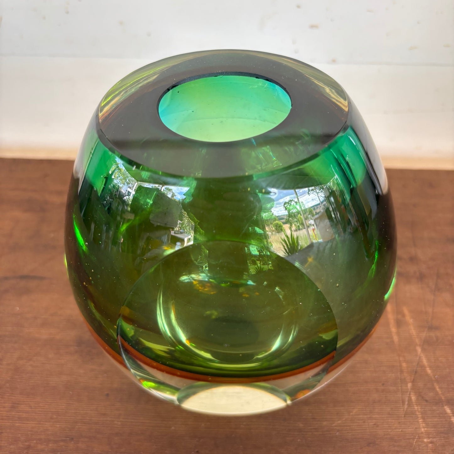 Mid-Century Sommerso Style Glass Vase – Emerald, Olive & Amber Circa 1970s – 3.1kg