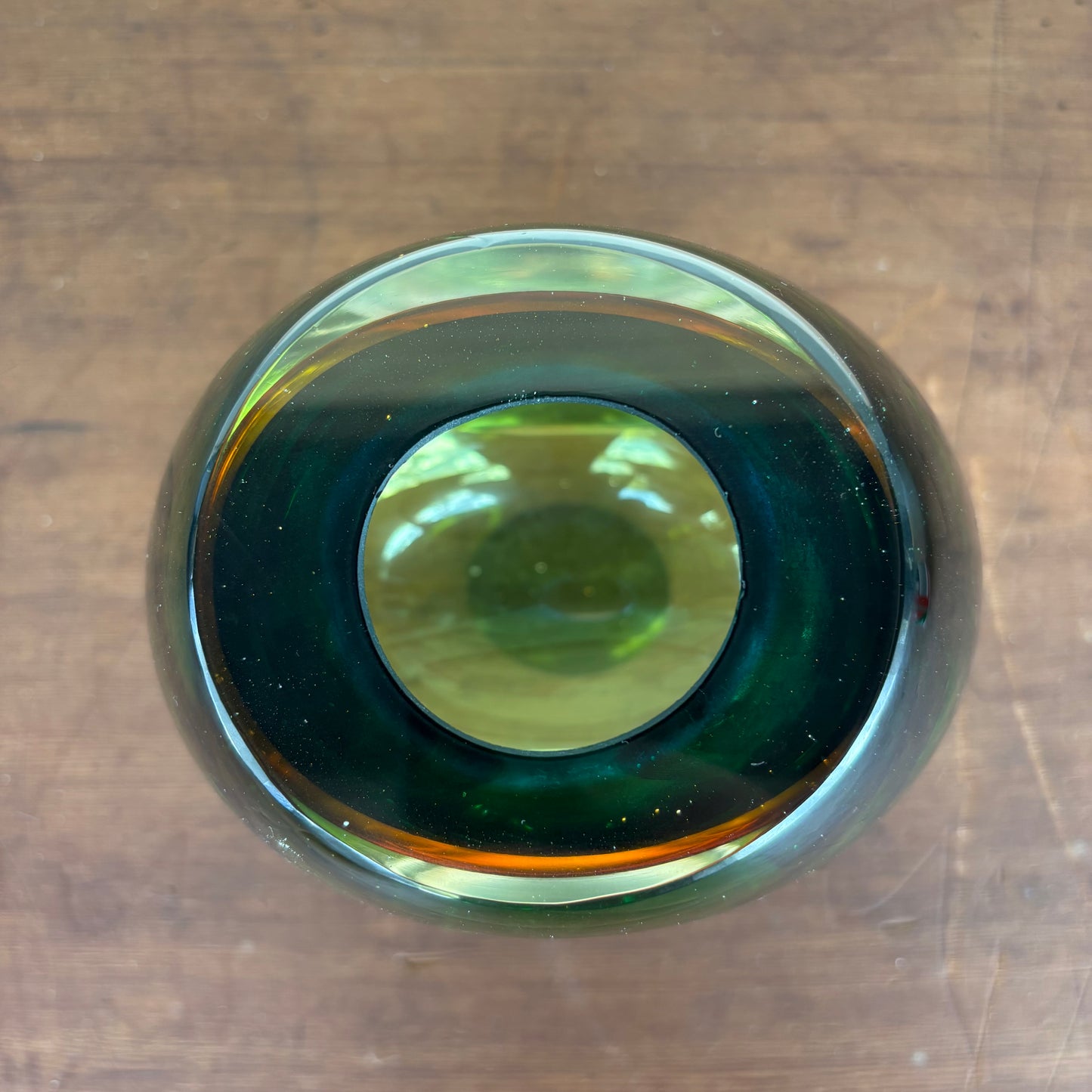 Mid-Century Sommerso Style Glass Vase – Emerald, Olive & Amber Circa 1970s – 3.1kg