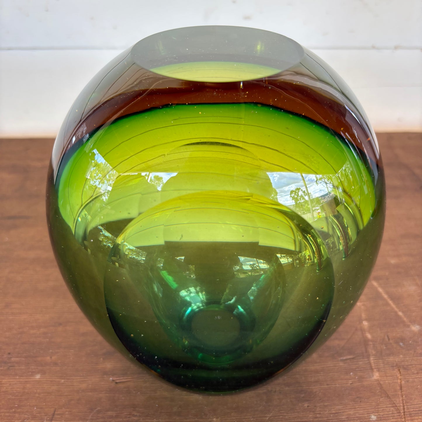 Mid-Century Sommerso Style Glass Vase – Emerald, Olive & Amber Circa 1970s – 3.1kg