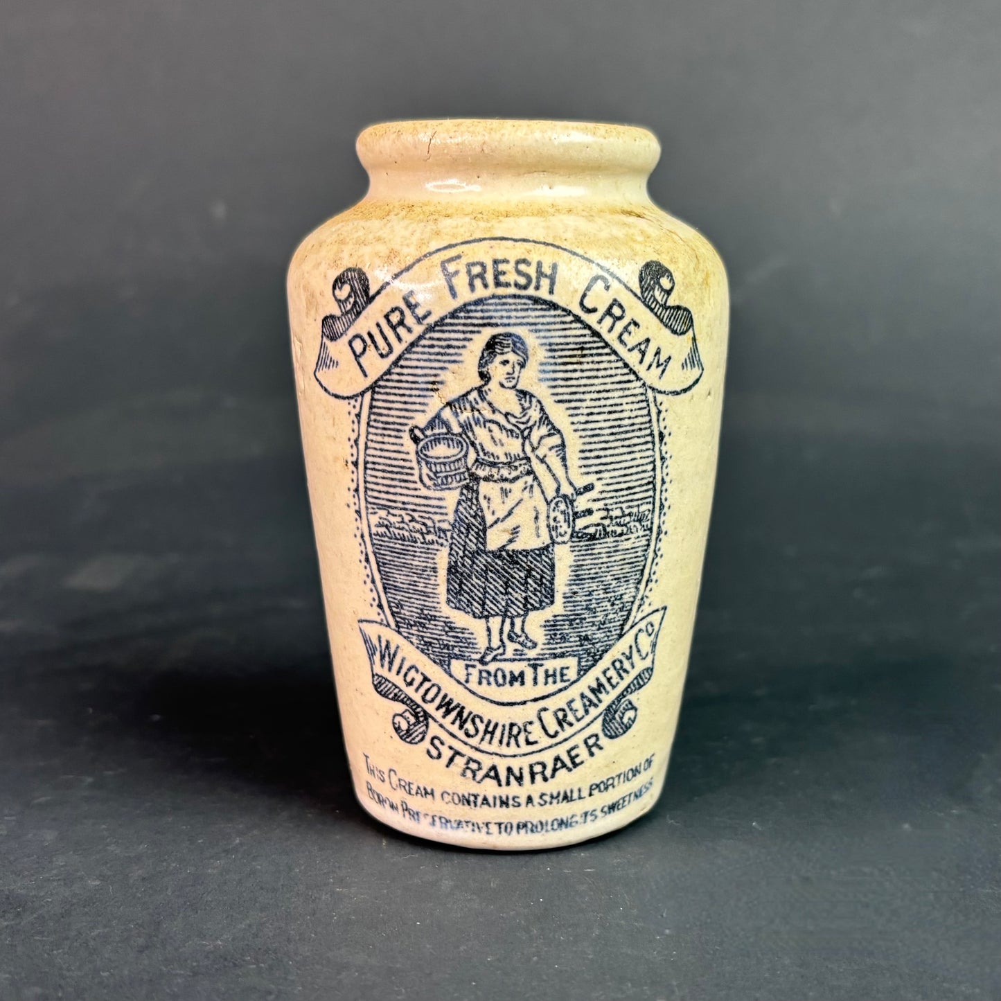 Antique Scottish Stoneware Cream Pot “Pure Fresh Cream” Wigtownshire Creamery Stranraer c.1900