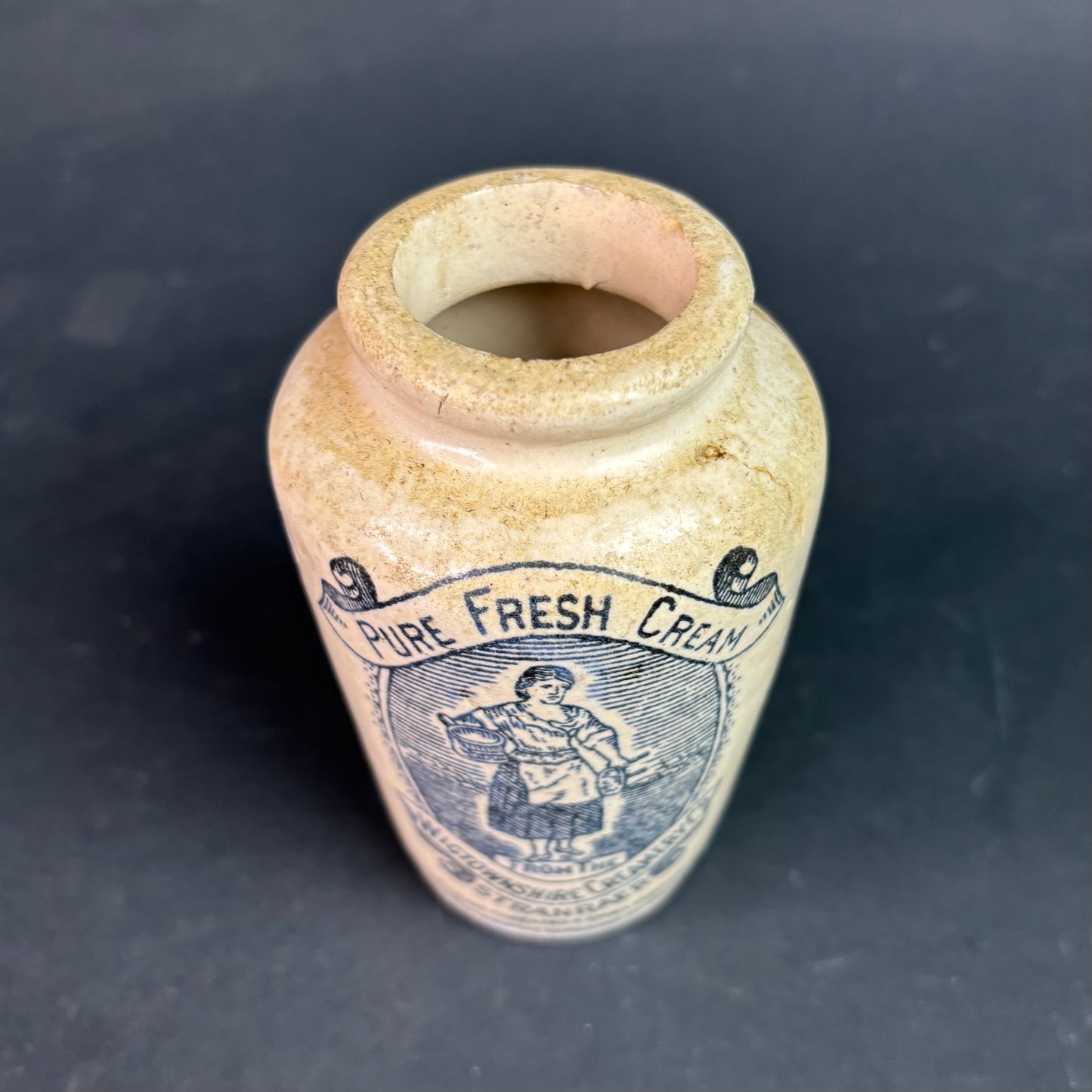 Antique Scottish Stoneware Cream Pot “Pure Fresh Cream” Wigtownshire Creamery Stranraer c.1900