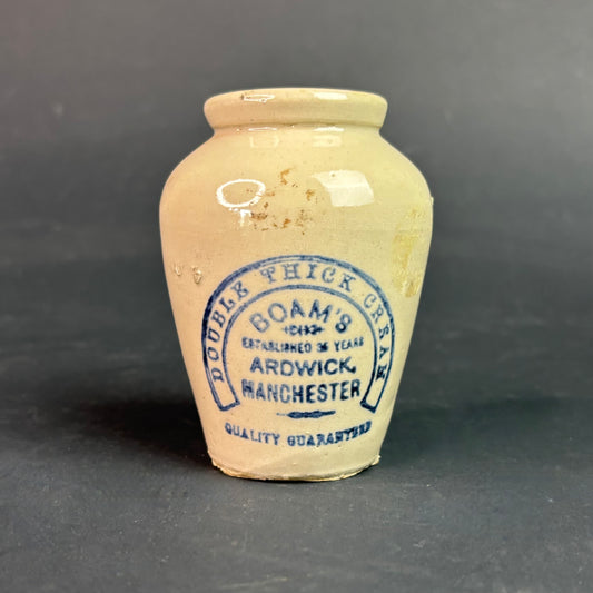 Antique English Stoneware Cream Pot “Double Thick Cream” BOAM’S Ardwick Manchester c.1900