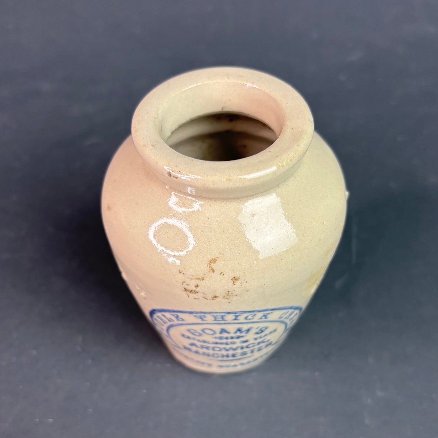 Antique English Stoneware Cream Pot “Double Thick Cream” BOAM’S Ardwick Manchester c.1900