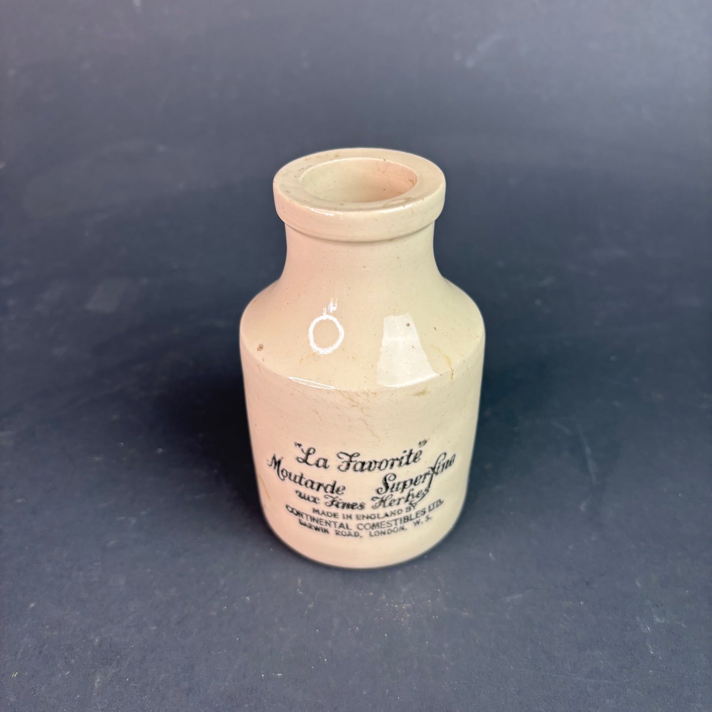 Antique Doulton Lambeth Stoneware Mustard Pot “La Favorite” 6oz London