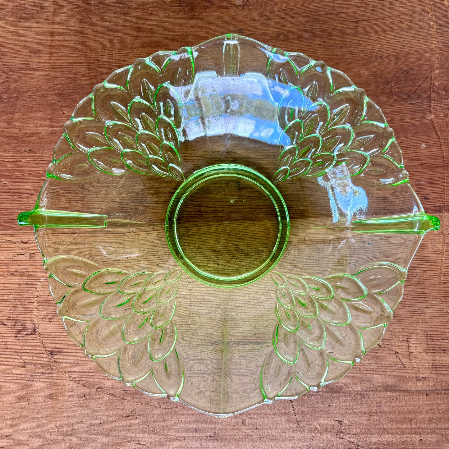 Vintage Uranium Glass Serving Bowl c.1930s – Glows Under UV Light