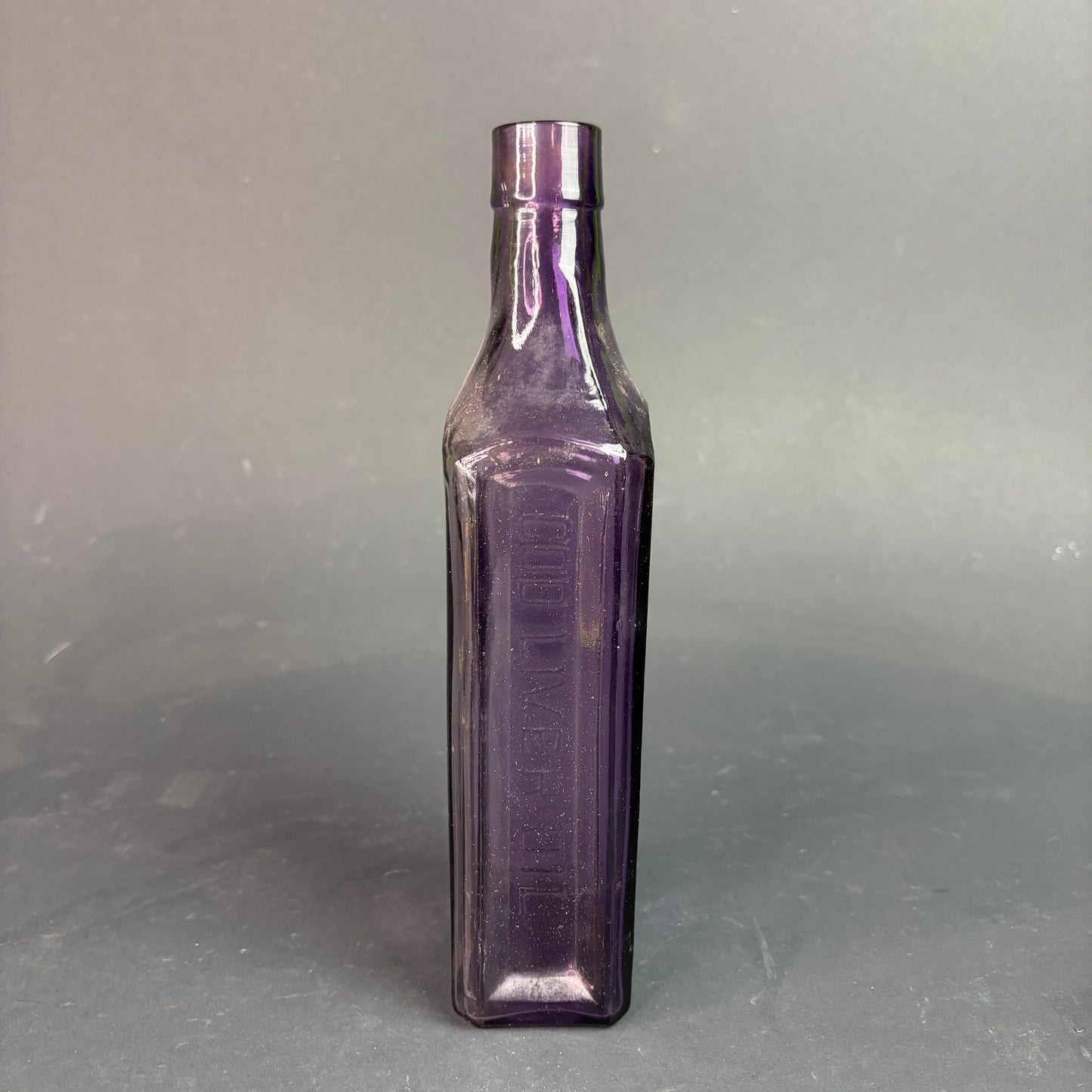 Scott’s Emulsion Bottle Amethyst Glass Sun Purple c.1900s Embossed
