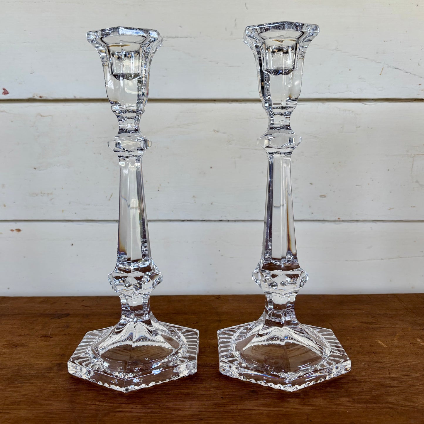 Pair of Faceted Pressed Glass Candlesticks