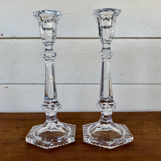 Pair of Faceted Pressed Glass Candlesticks