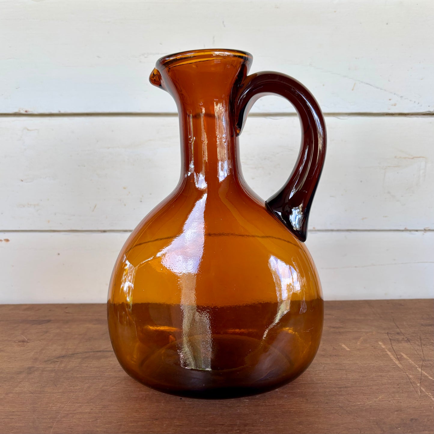 Tall Vintage Amber Glass Jug/Pitcher with Applied Handle (28 cm)