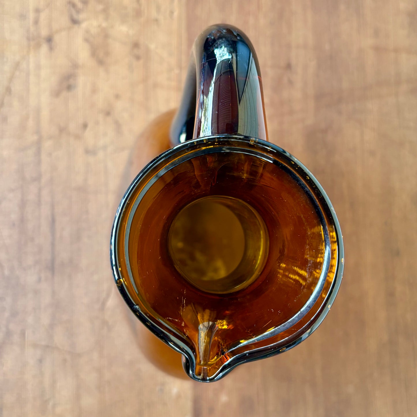 Tall Vintage Amber Glass Jug/Pitcher with Applied Handle (28 cm)