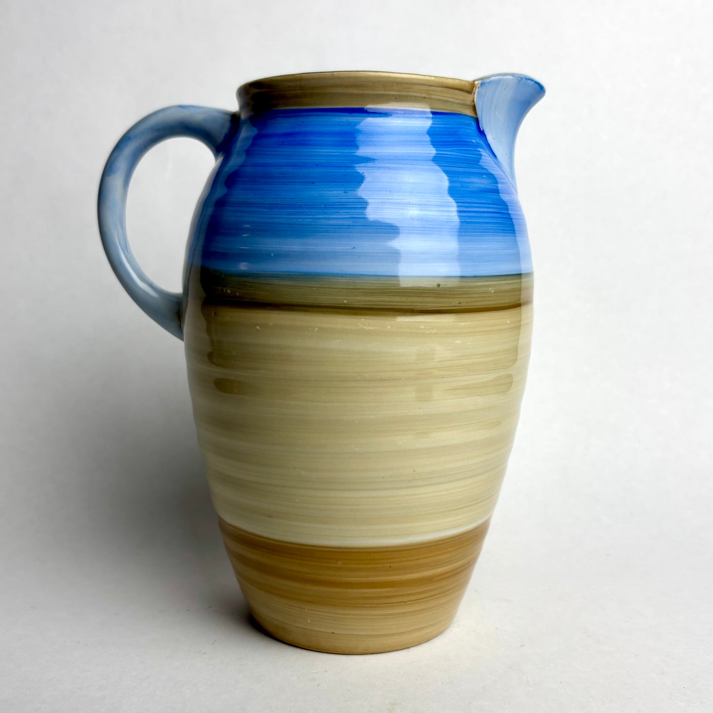 Shelley Pottery Art Deco Jug – Blue, Tan & Cream Horizontal Bands