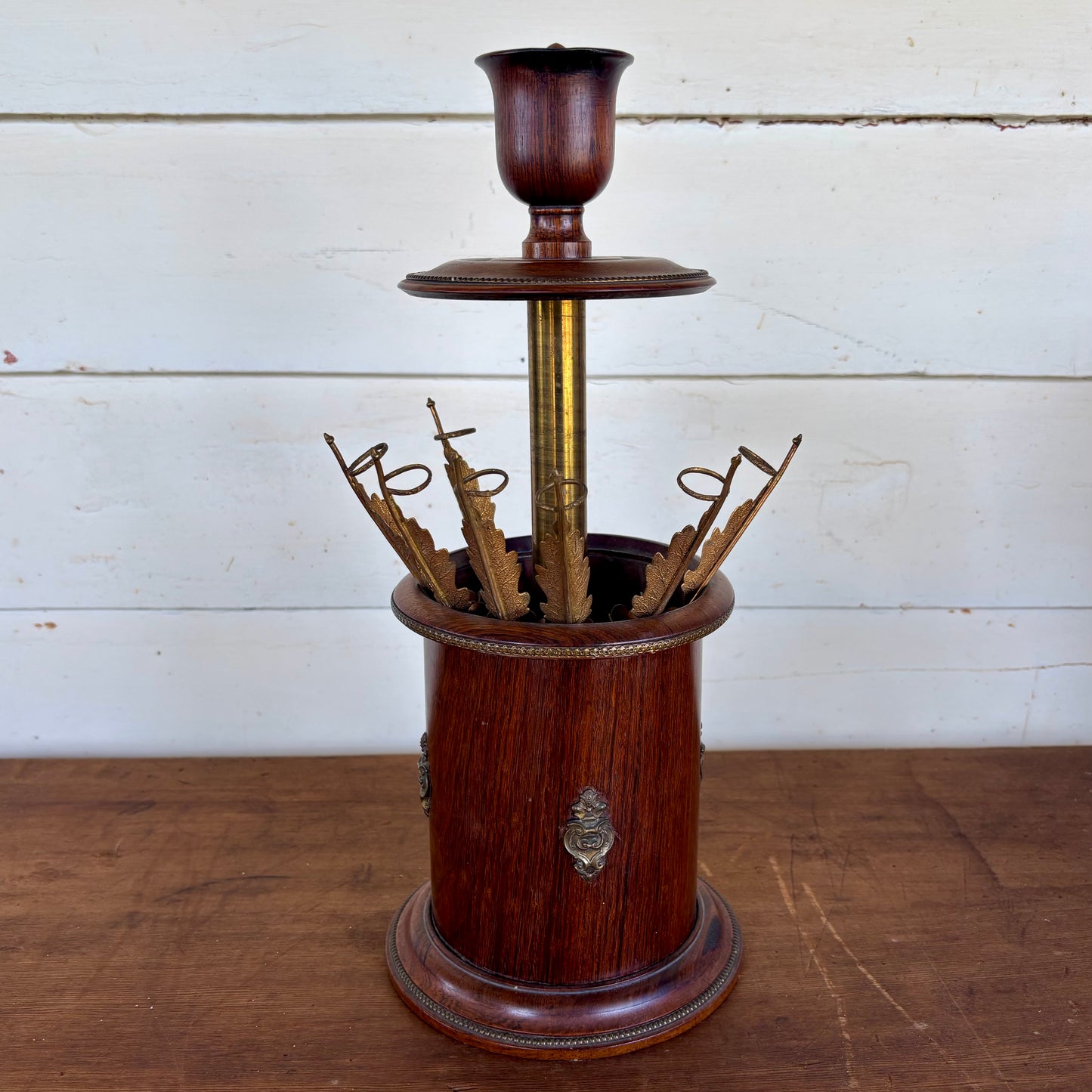 Antique Mahogany Cigar Holder with Brass Picks c.1890–1910