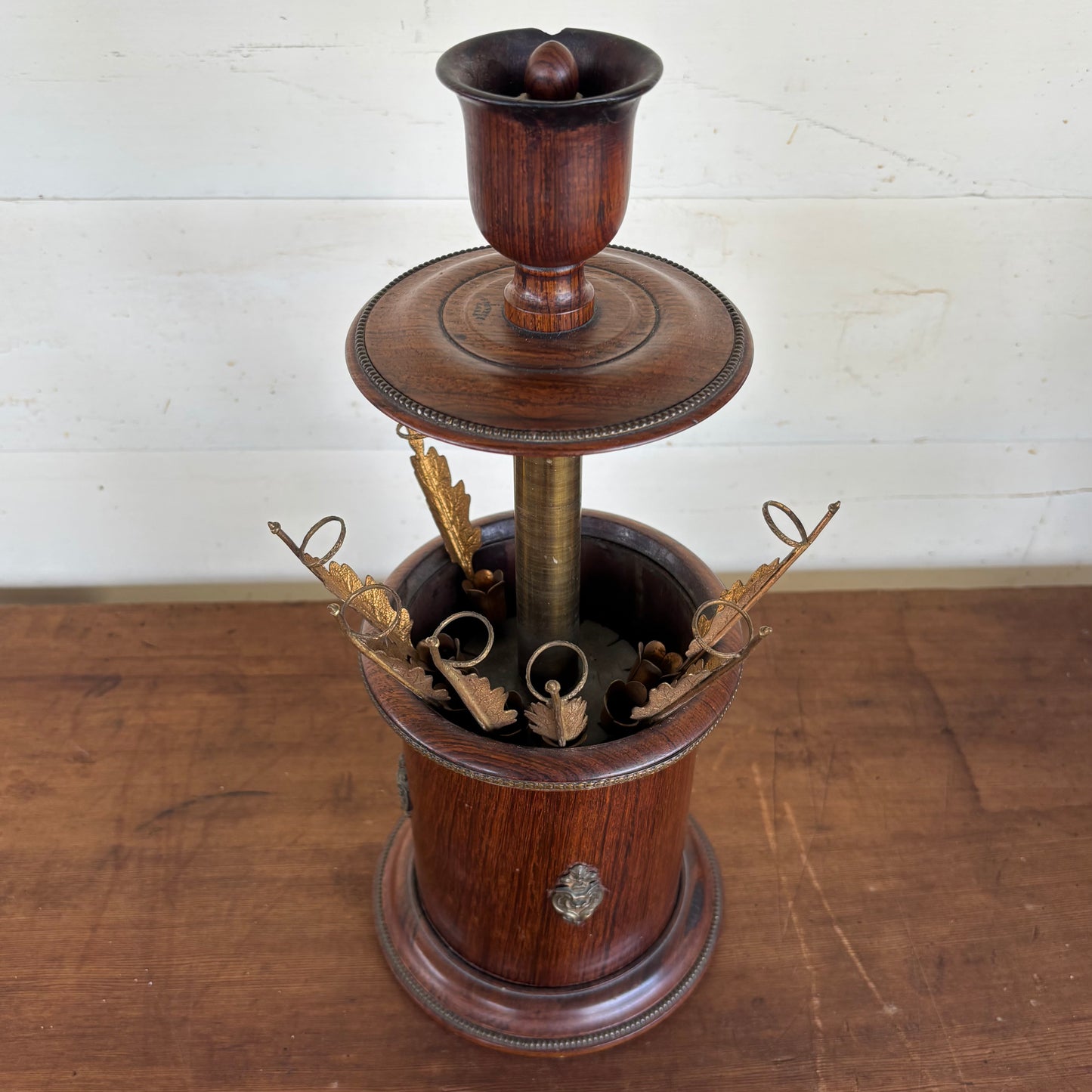 Antique Mahogany Cigar Holder with Brass Picks c.1890–1910