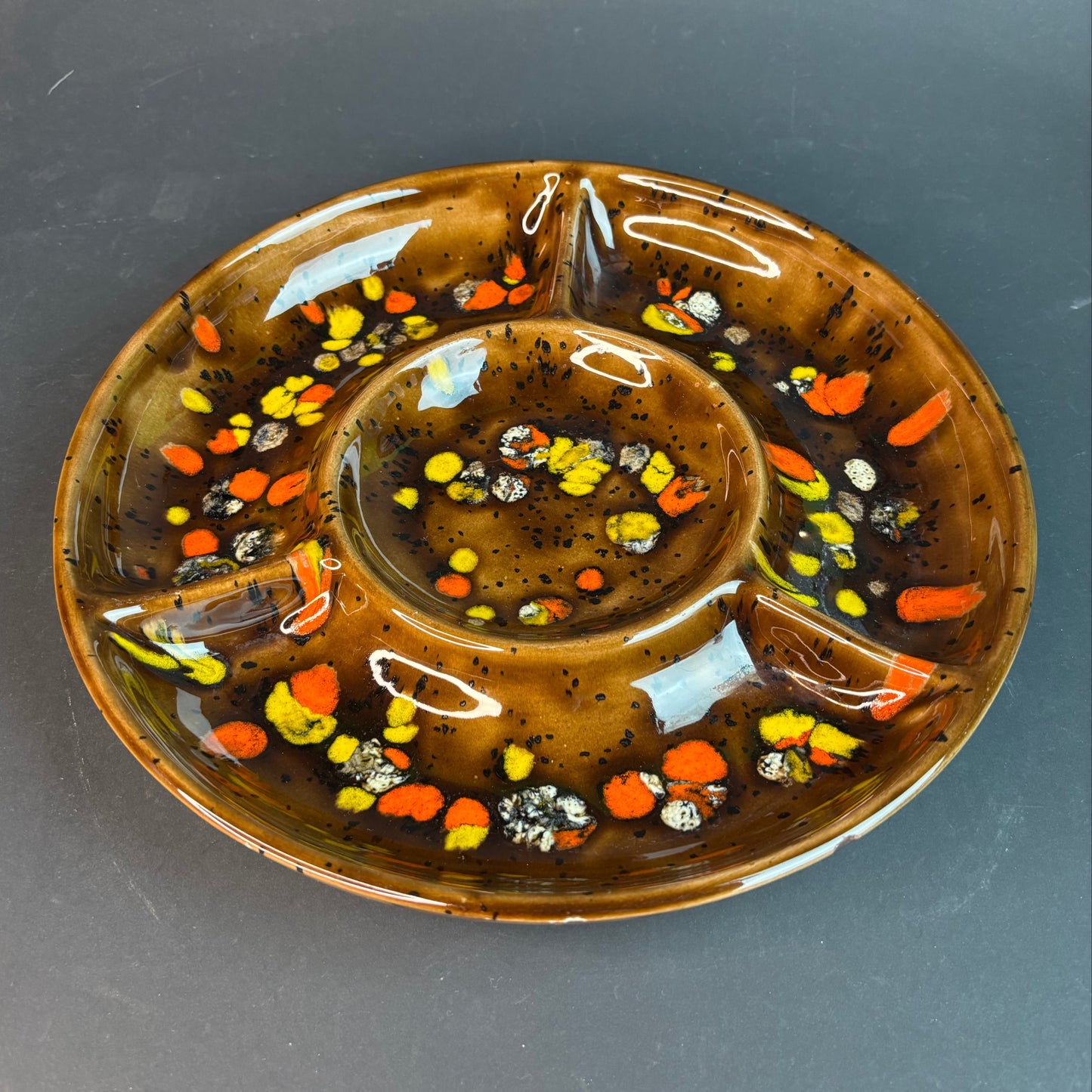 Mid Century Lava Glaze Divided Serving Platter – 28cm
