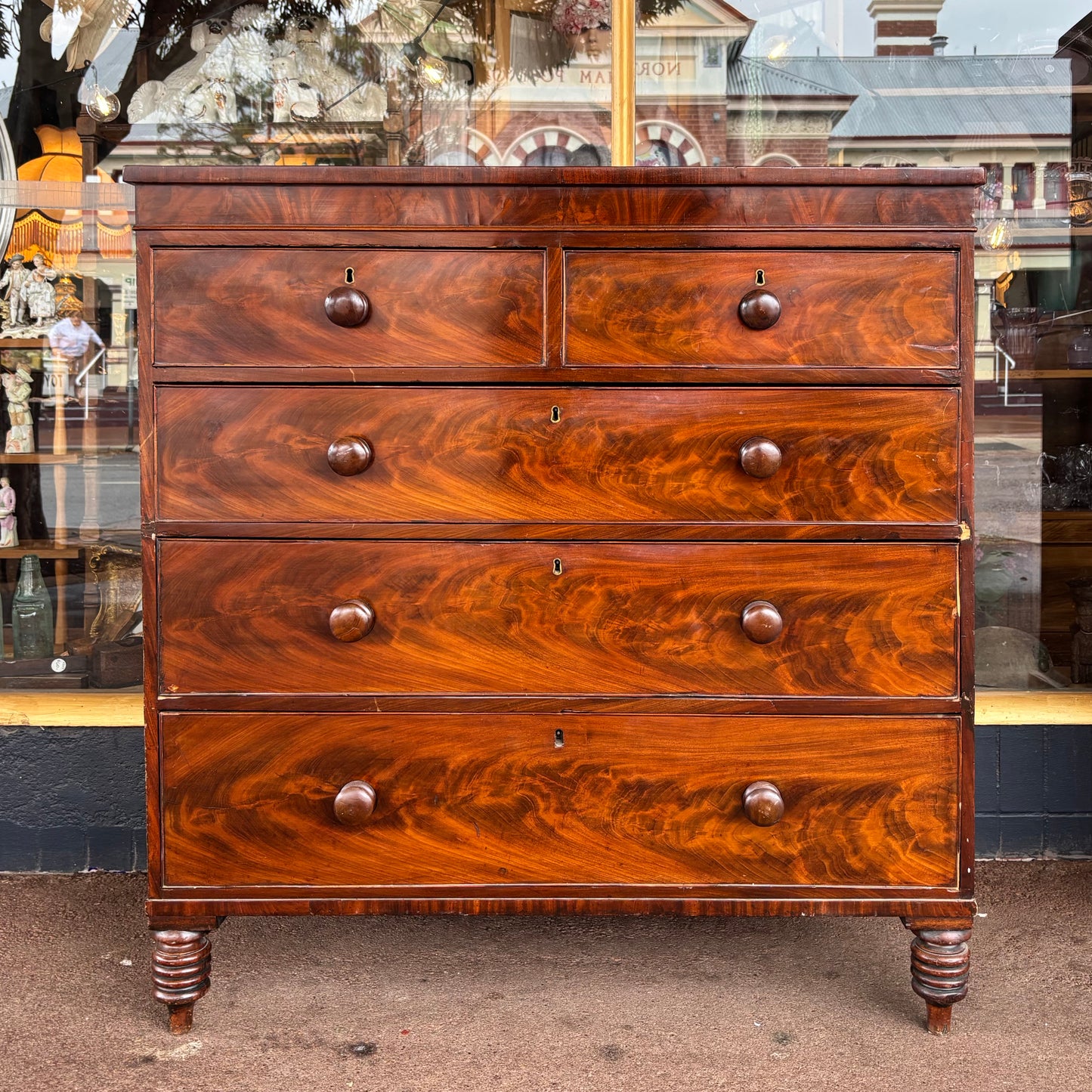 Antique Cedar & Flame Mahogany Chest of Drawers, c.1840–1860