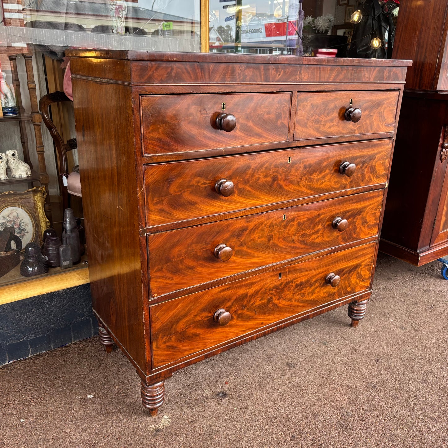 Antique Cedar & Flame Mahogany Chest of Drawers, c.1840–1860
