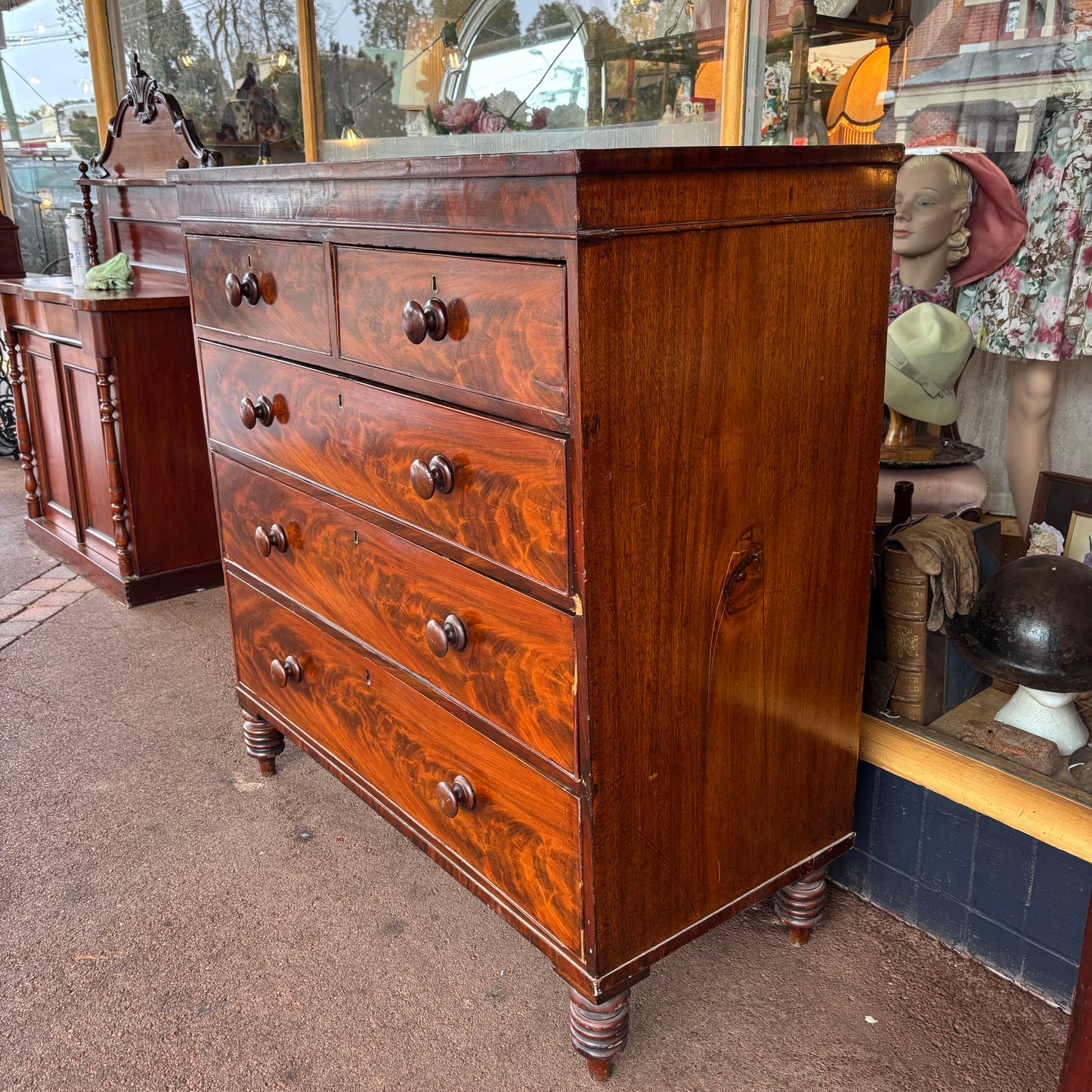 Antique Cedar & Flame Mahogany Chest of Drawers, c.1840–1860