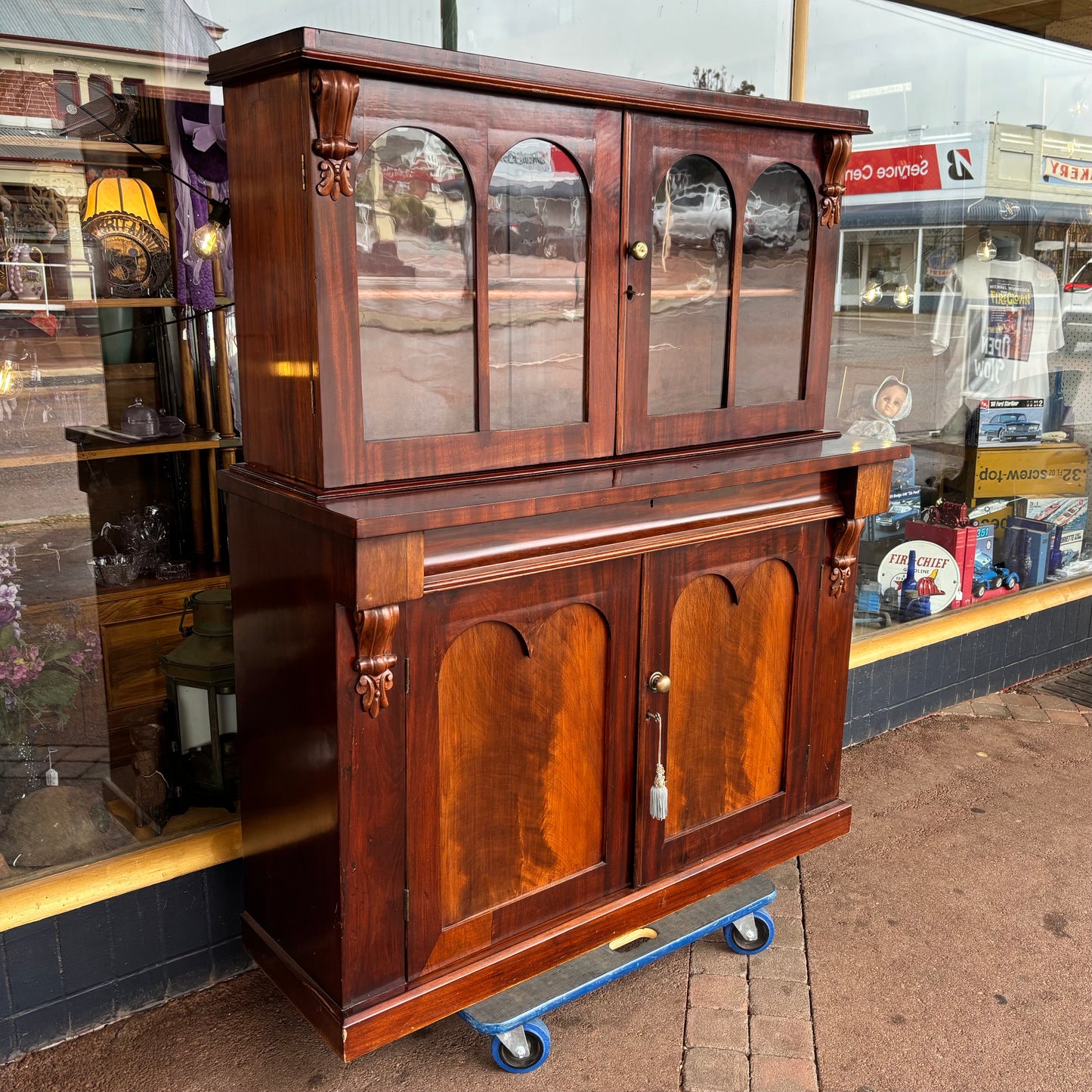 Antique Victorian Mahogany Glazed Dresser / Bookcase Top Cabinet