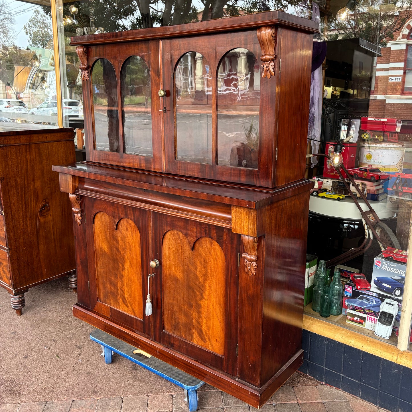 Antique Victorian Mahogany Glazed Dresser / Bookcase Top Cabinet