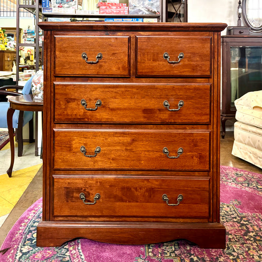 Vintage Hardwood Chest of Drawers – Solid Timber, 5 Drawer