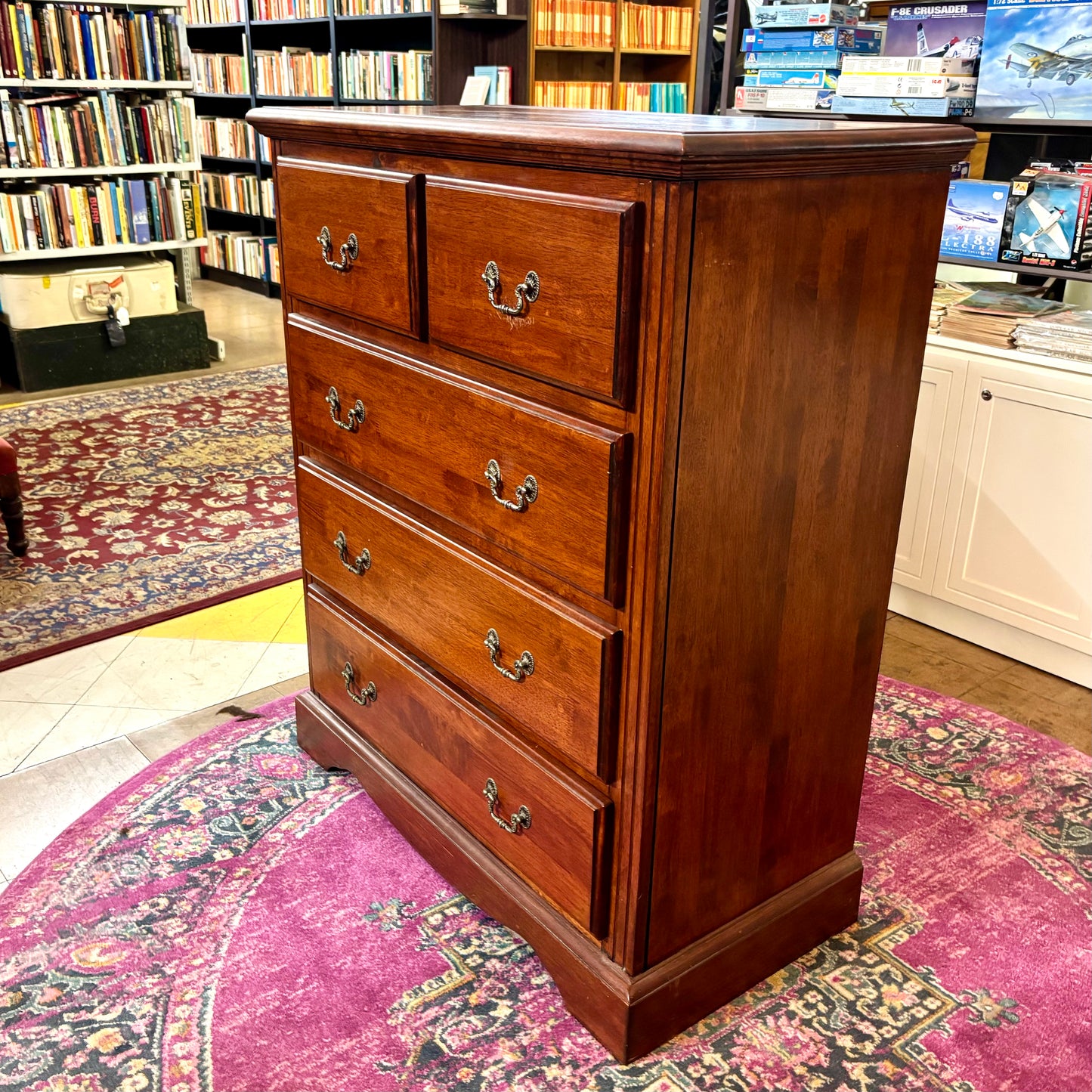 Vintage Hardwood Chest of Drawers – Solid Timber, 5 Drawer