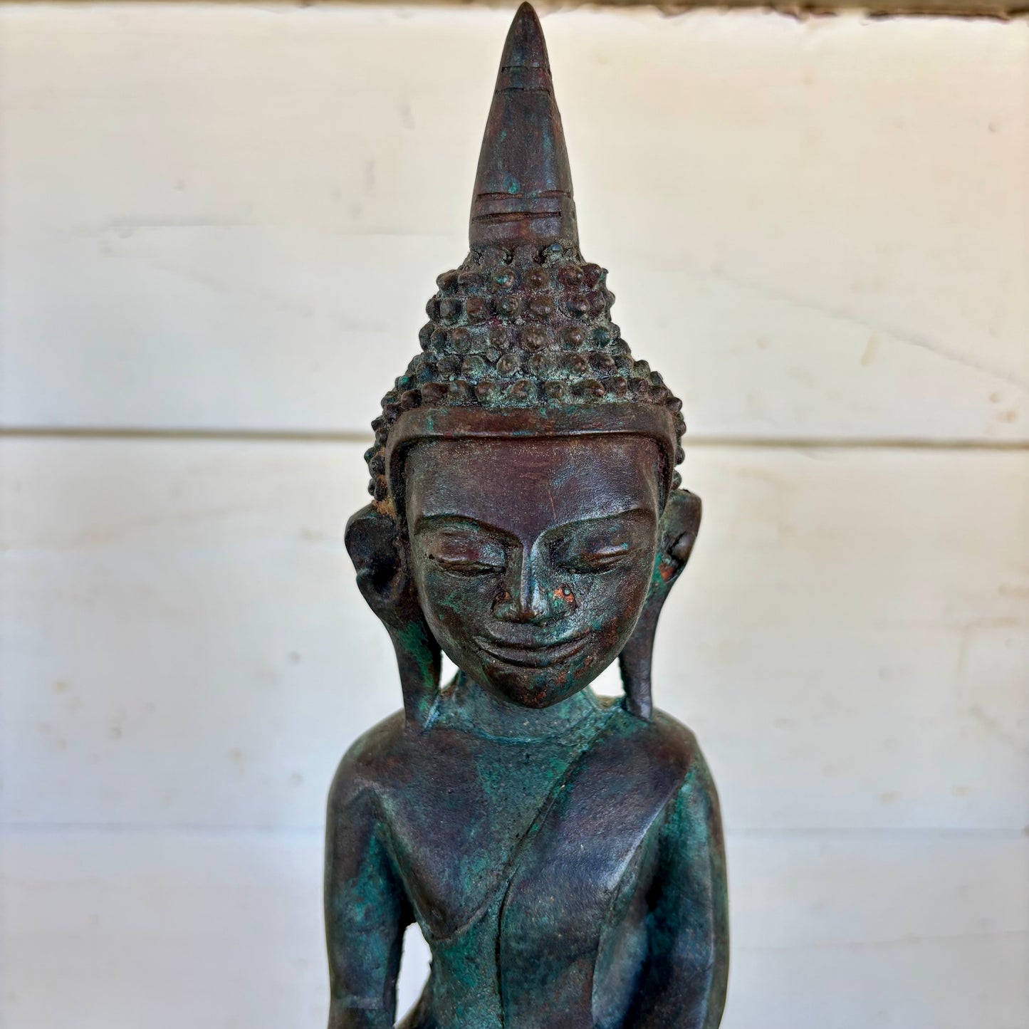 Vintage Thai Bronze Buddha on Elephant Base – Bhumisparsha Mudra (30 cm)