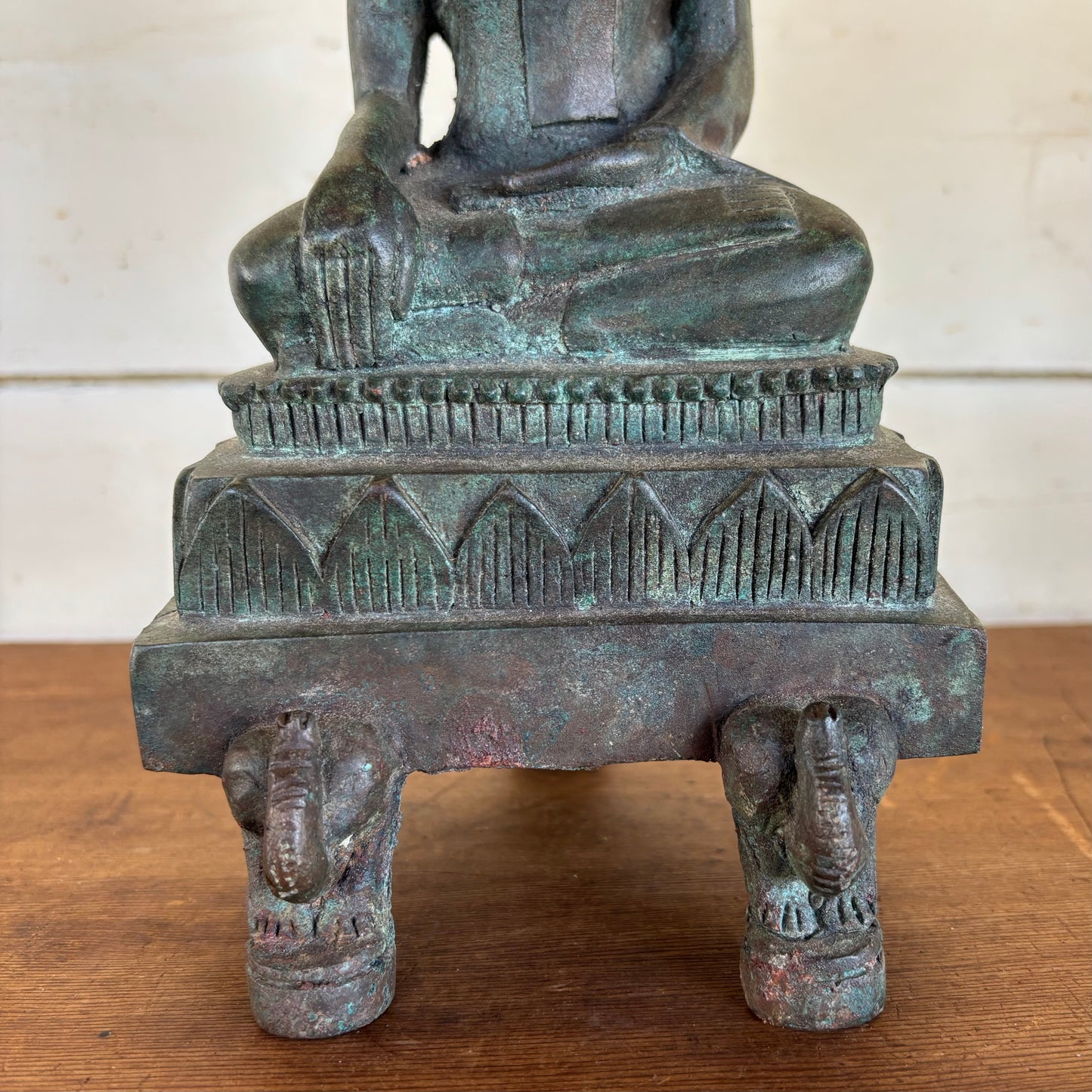 Vintage Thai Bronze Buddha on Elephant Base – Bhumisparsha Mudra (30 cm)