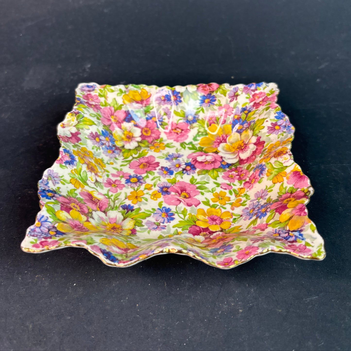 James Kent “Du Barry” Chintz Square Trinket Dish c.1940s England