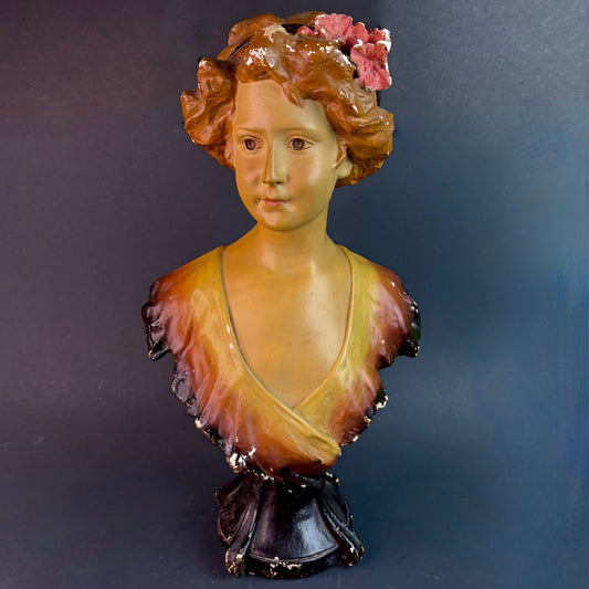 Large Art Nouveau Style Female Bust Sculpture Plaster c.1930s–50s 52cm