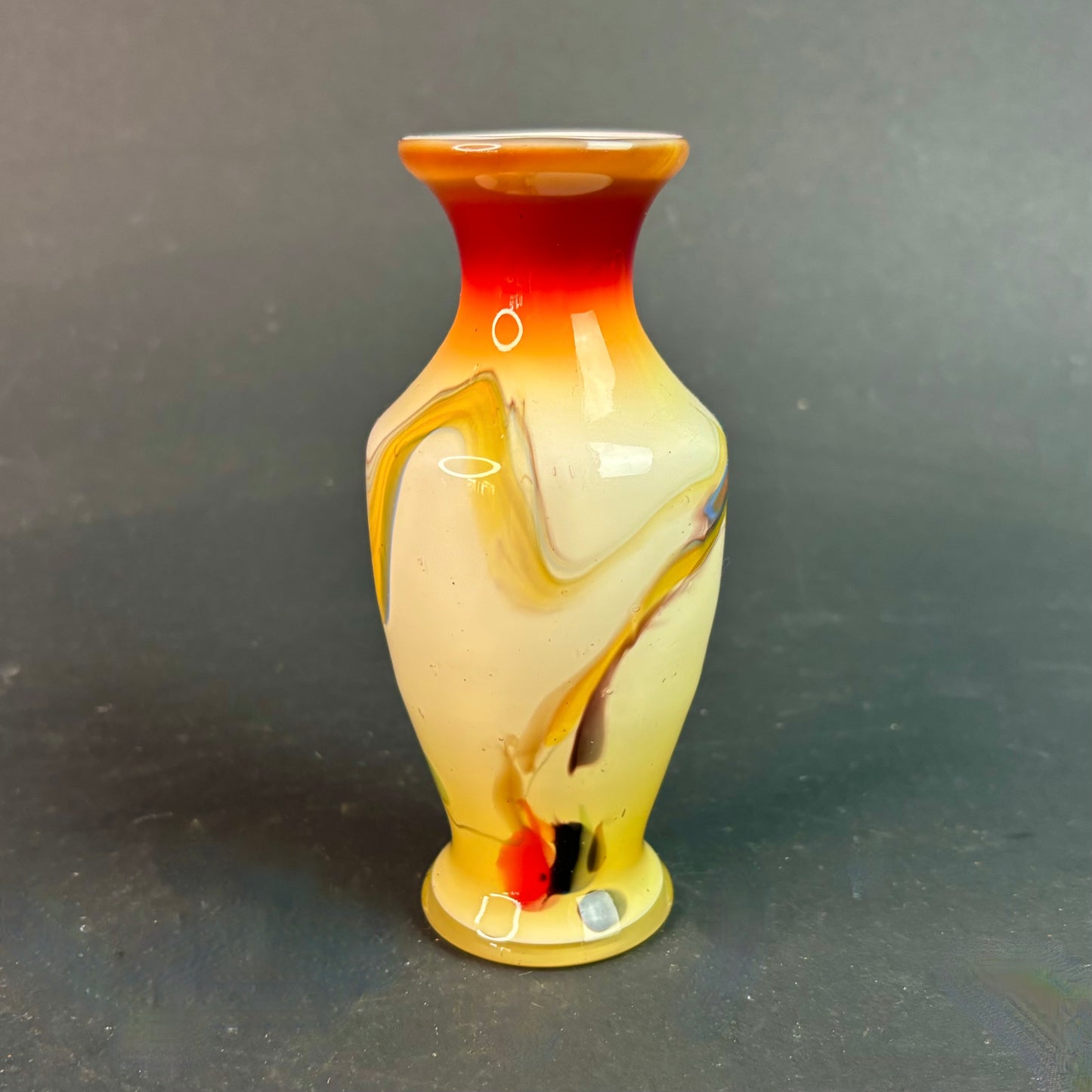 Vintage Studio Art Glass Vase – Hand Blown Cased Glass Swirl – 16cm