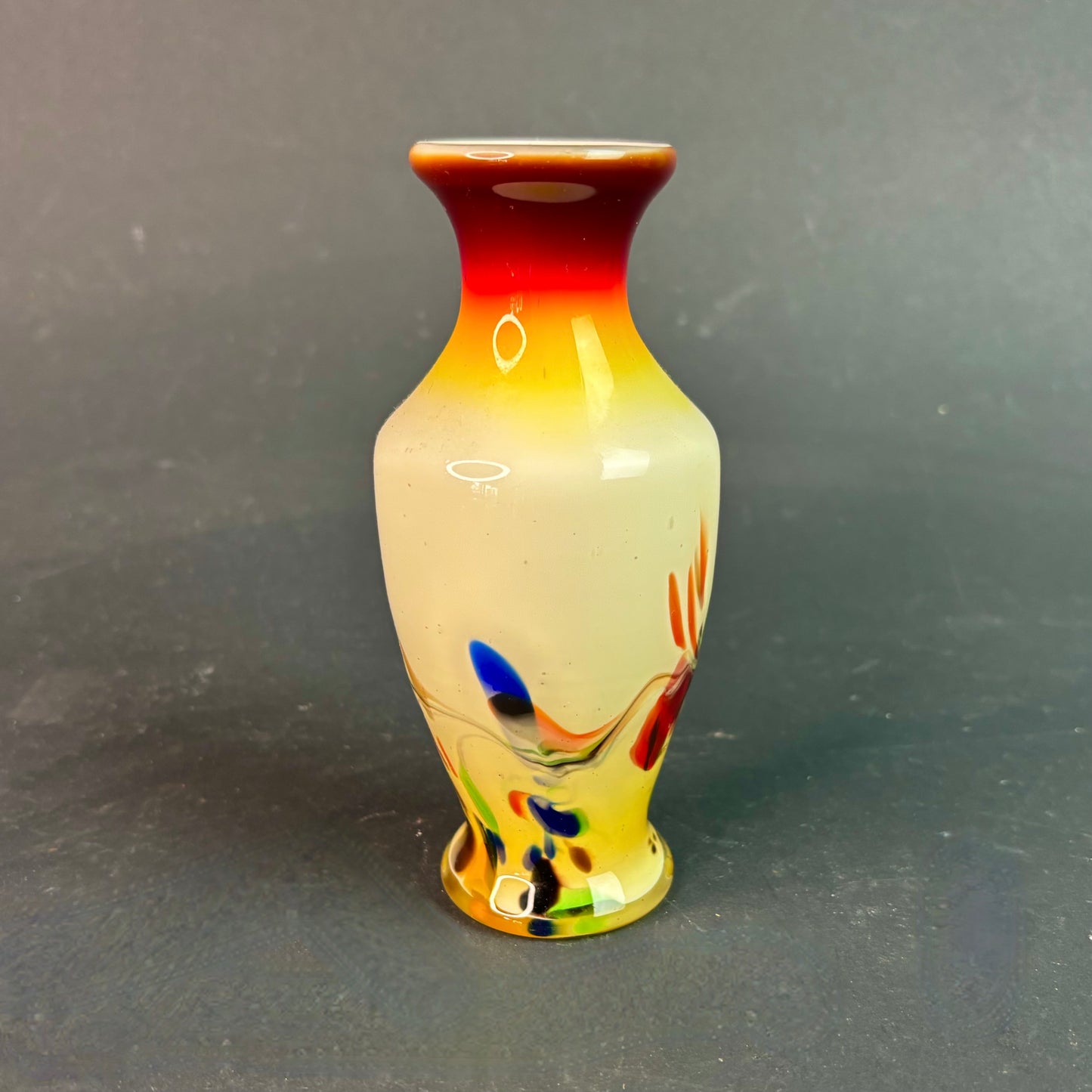 Vintage Studio Art Glass Vase – Hand Blown Cased Glass Swirl – 16cm