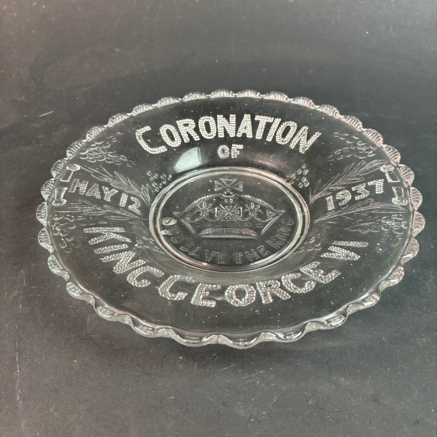 King George VI Coronation Plate – 1937 Pressed Glass (Hay II)