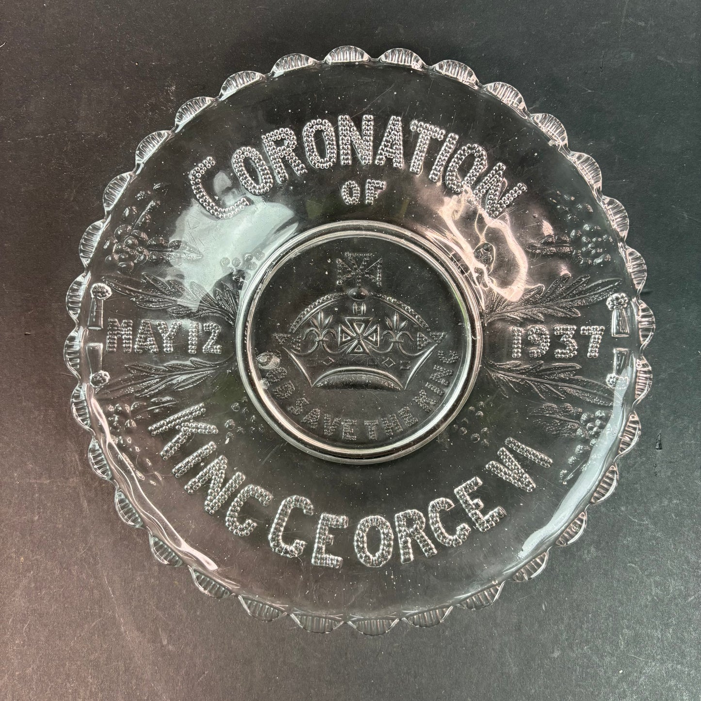 King George VI Coronation Plate – 1937 Pressed Glass (Hay II)