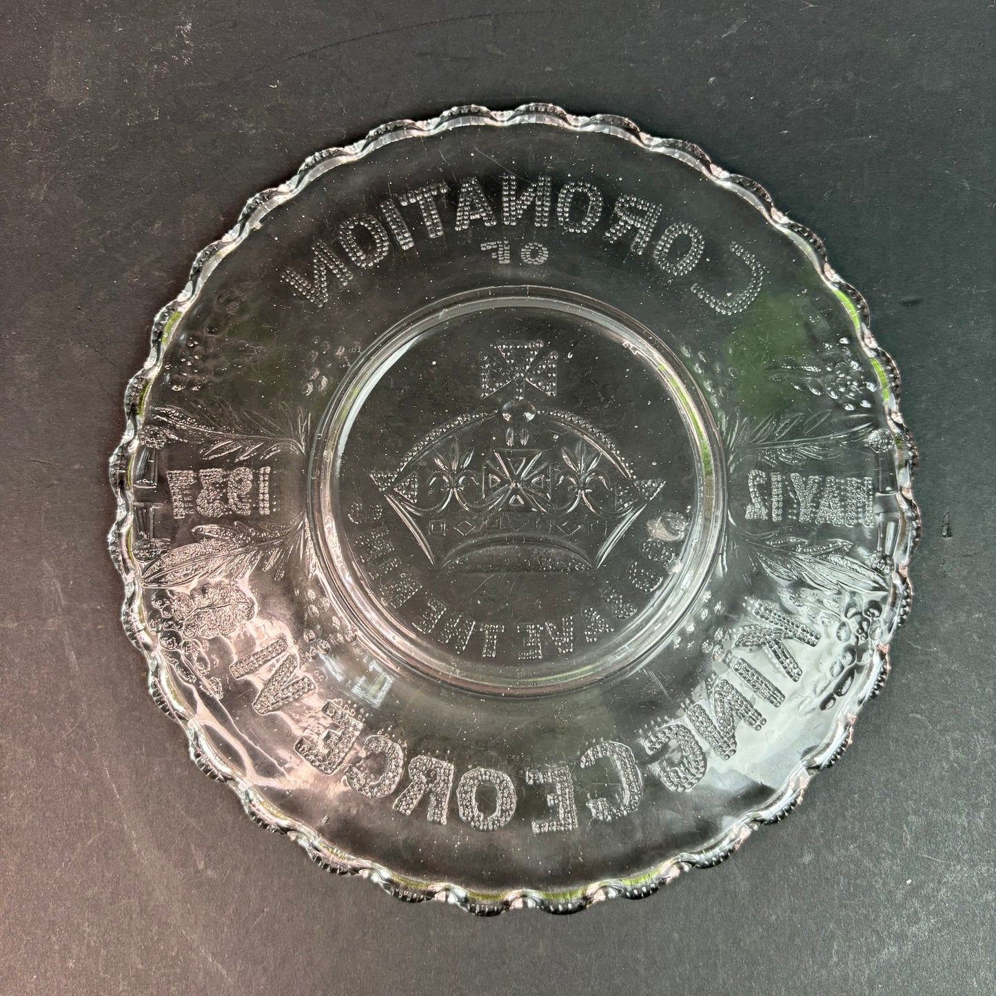 King George VI Coronation Plate – 1937 Pressed Glass (Hay II)