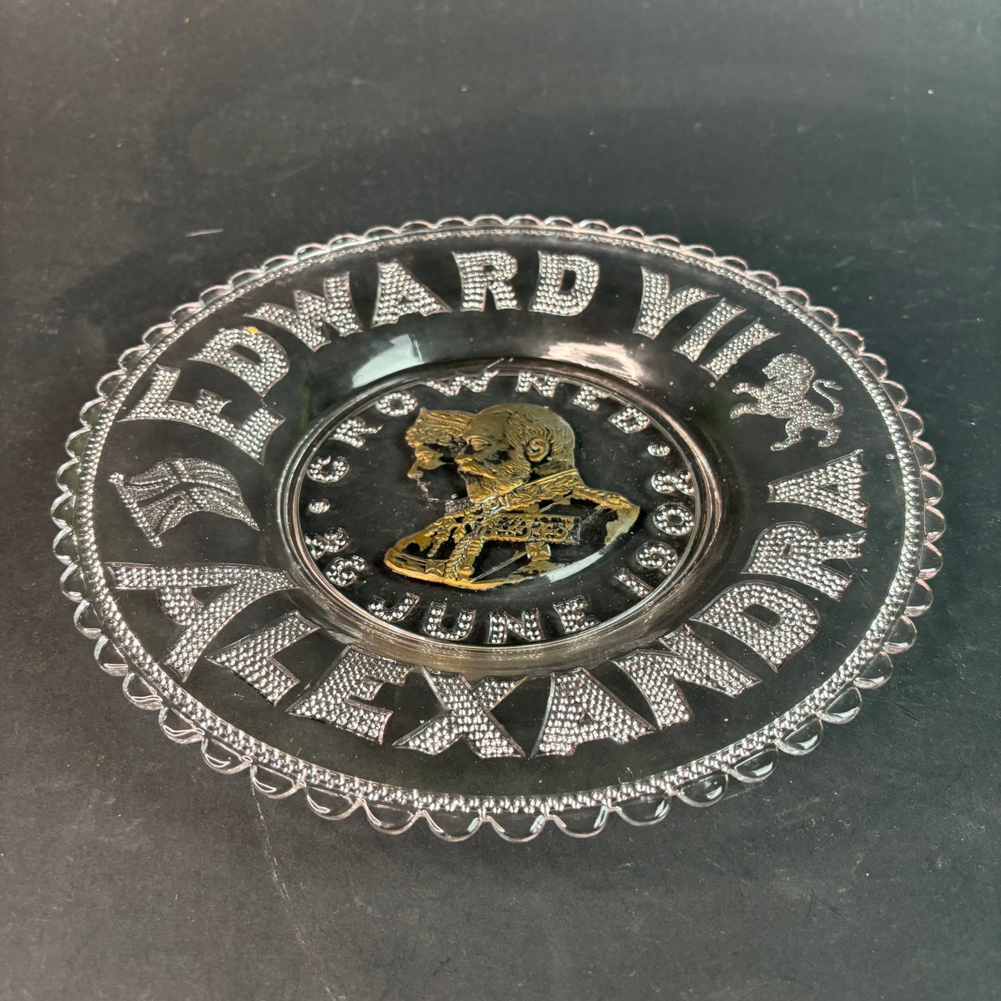 1902 King Edward VII & Queen Alexandra Coronation Glass Plate Edwardian Royal Commemorative