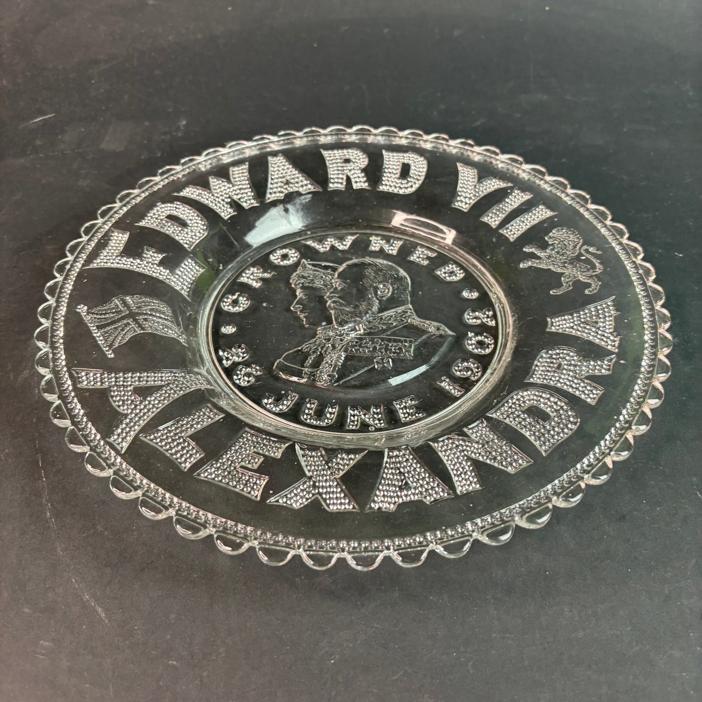 1902 King Edward VII & Queen Alexandra Coronation Glass Plate Antique Royal Commemorative