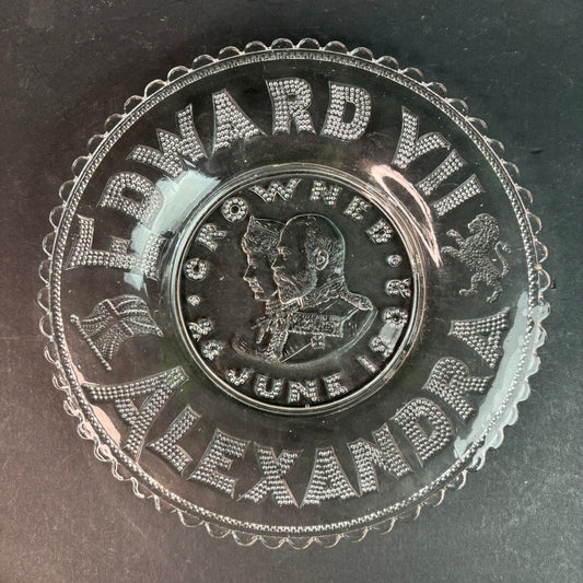1902 King Edward VII & Queen Alexandra Coronation Glass Plate Antique Royal Commemorative