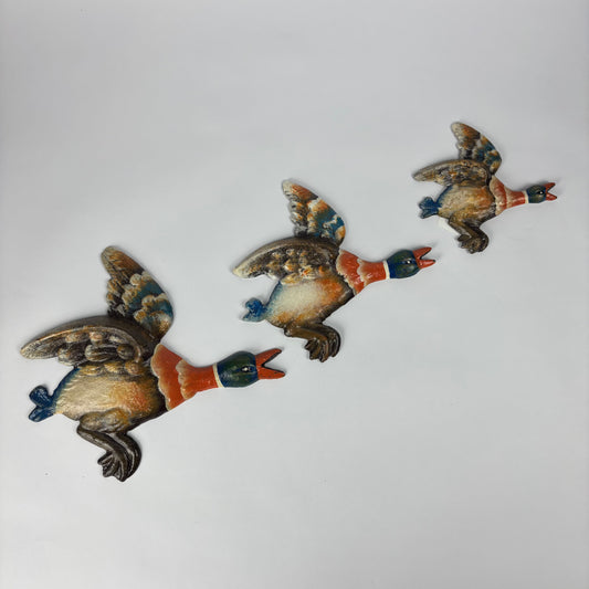 Reproduction Cast Iron Flying Mallard Ducks Wall Plaques – Set of 3