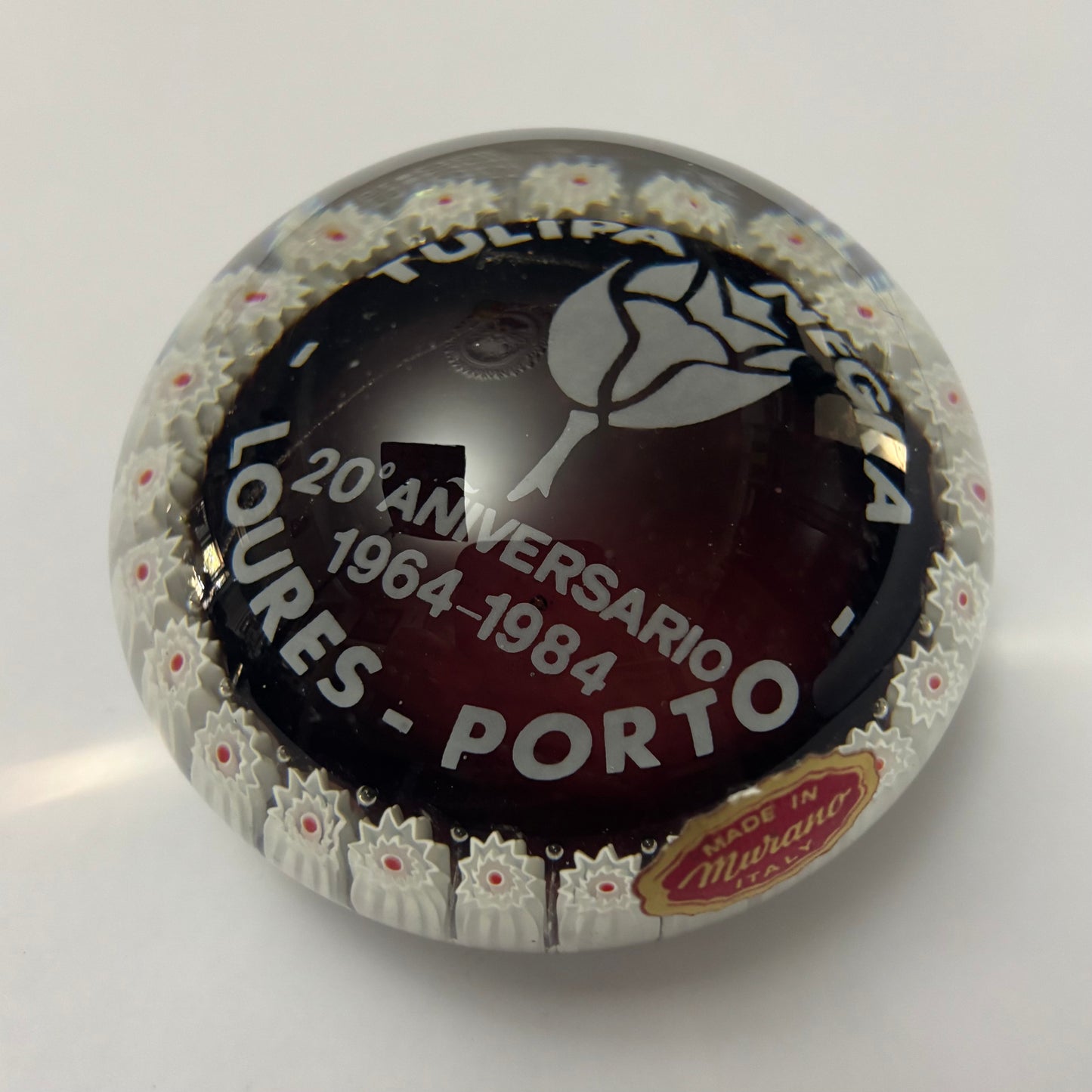 Murano Millefiori Glass Paperweight – Tulipa Negra Anniversary 1964–1984