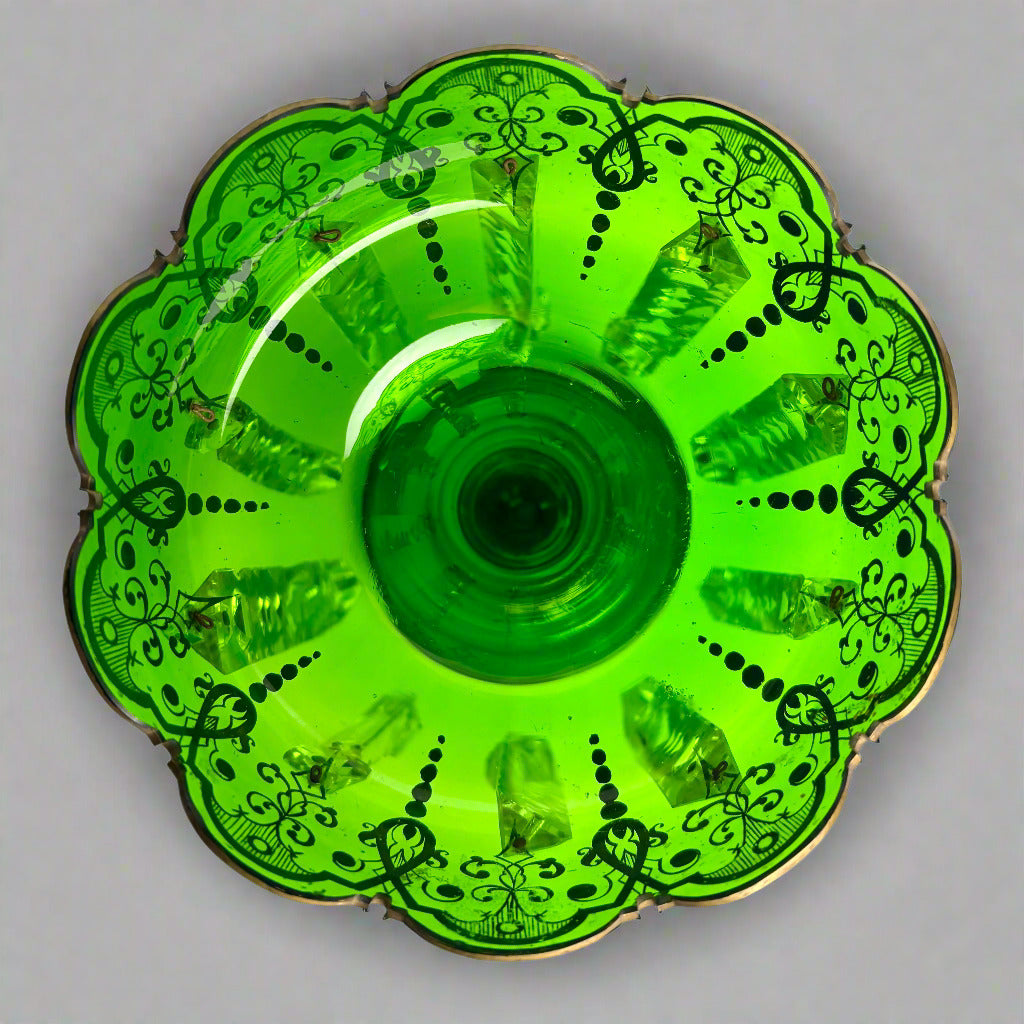 Victorian Green Glass Lustre with Prisms – 31cm