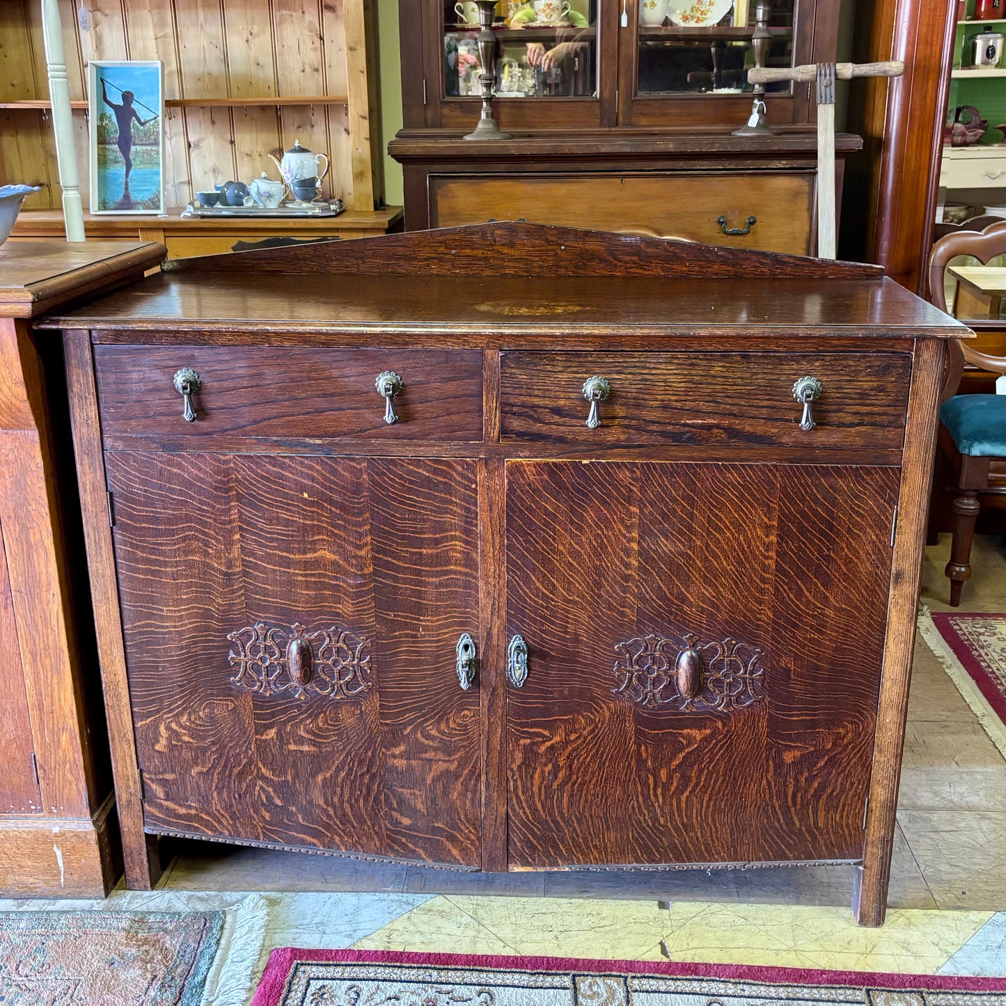 Edwardian Tiger Oak Sideboard with Original Hardware c.1915